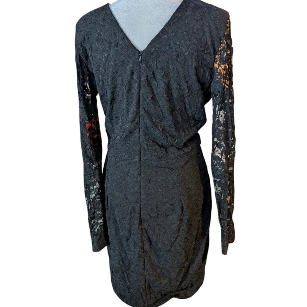 Dress The Population Erica Black Lace L/S Sheath Dress Women M L Plunge Bodycon - Picture 5 of 10